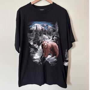 Vintage 90s Grizzly Bear Mountain Scene Graphic Tee XL Outdoor Nature
